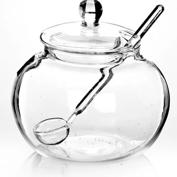 

Glass Seasoning Jars with Spoon Glass Storage Box Tea Coffee Sugar Candy Storage Container Kitchen Dining Tool