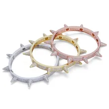 Женские браслеты в стиле хип-хоп с заклепками из кубического циркония, 7 мм, украшенные стразами, золотистого цвета, ювелирный браслет, браслеты для женщин