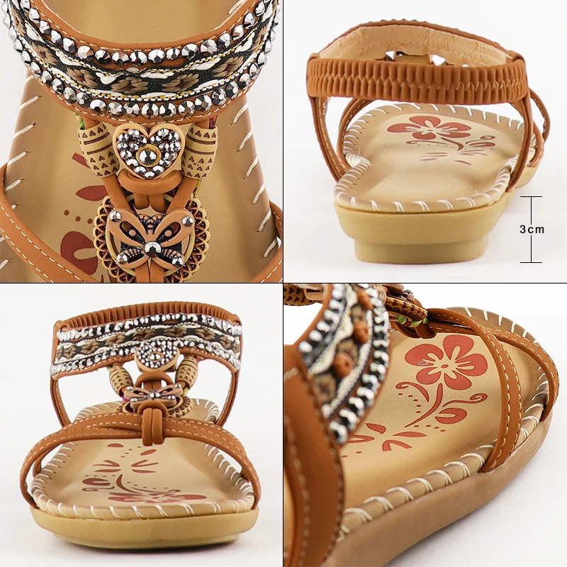 Women Sandals Women Flats Comfortable Sandals Ladies Retro Elastic Band Flat Summer Shoes Woman Soft Gladiator Sandals Bohemian Print Walking Luxury