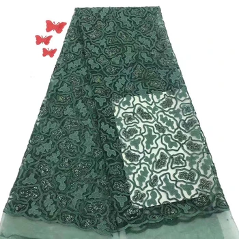 

Sequined African lace fabric, the latest lace fabric blue-green, embroidered fabric tulle lace FJ3417