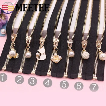 

1Pc 5# Open-End Metal Zipper Auto Lock Eco-friendly Pearls Zippers For Coat Jackets Sewing Zips DIY Clothing Accessories