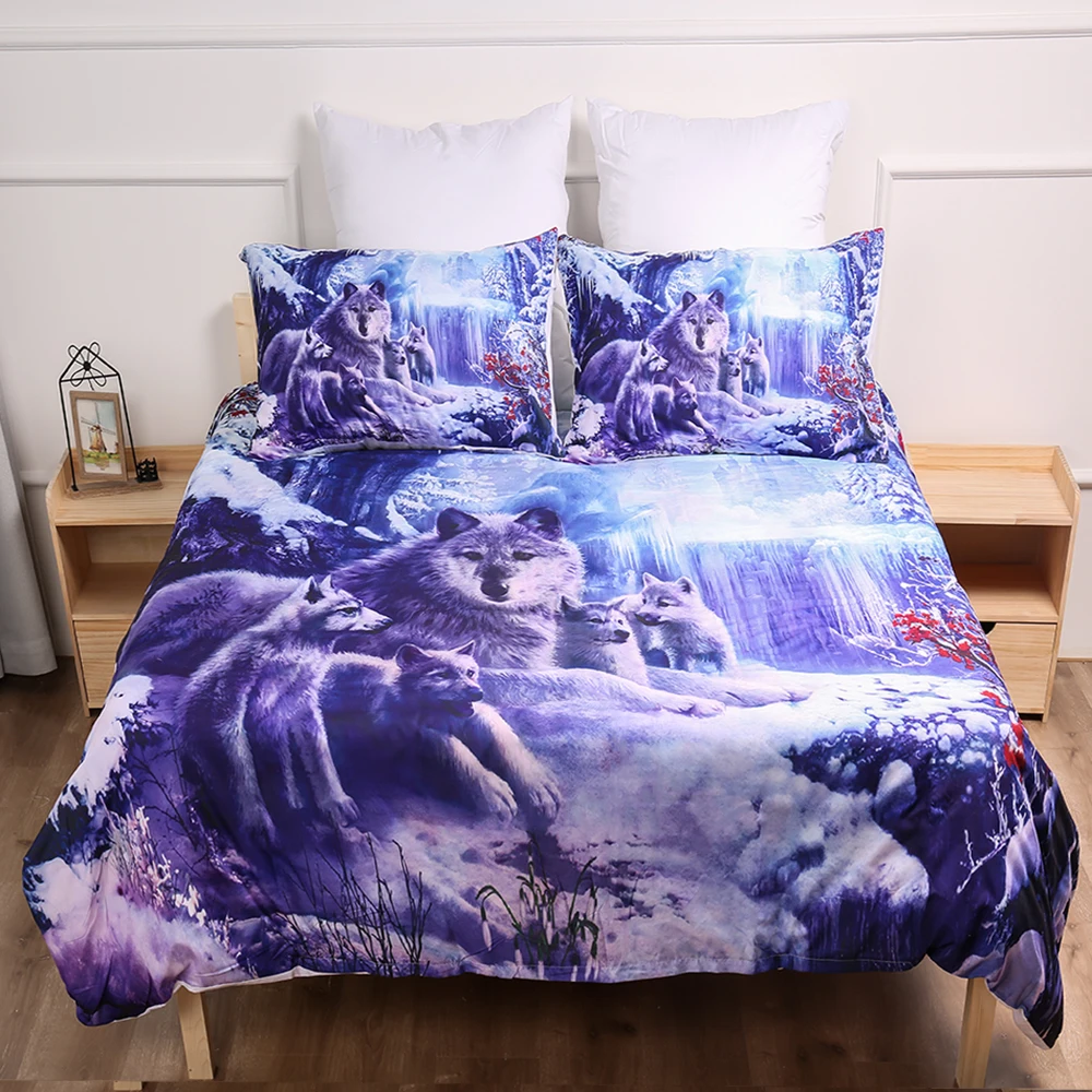 Комплект постельного белья с принтом «Снежный король-волк», Комплект постельного белья для мальчиков, один размер, пододеяльник, 100% одеяло