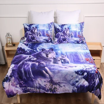 

Snow Wolf King printed bed linens set boy bedding set queen King single size duvet cover set 100% polyester quilt cover set new