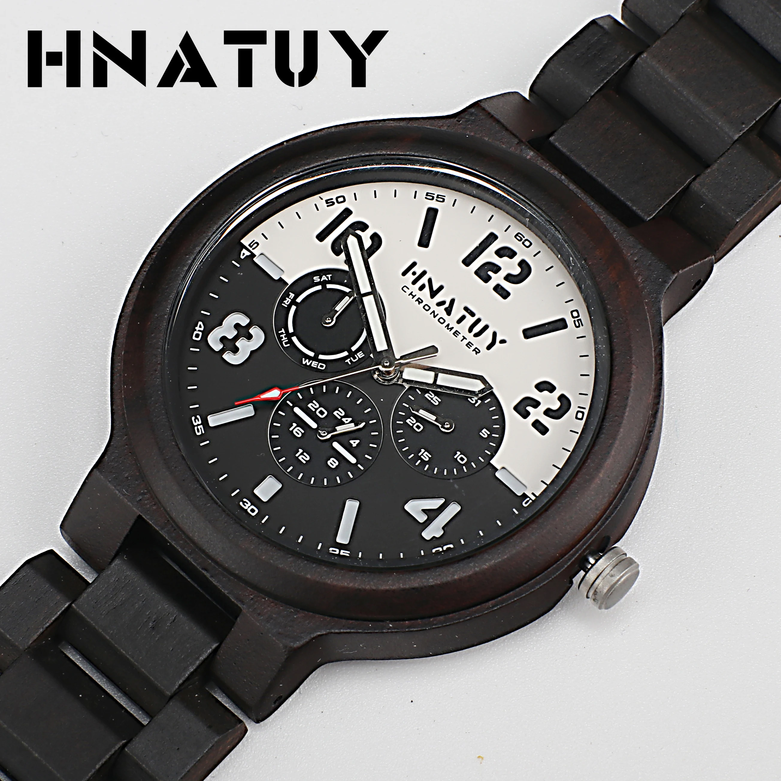 

Hnatuy Wooden Watch Men Quartz Watch Luxury Brand Wood Timepieces Men's Watch 2019 Chronograph in Wood Gift Box Dropshipping