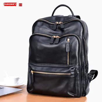 

Business Casual Leather Backpack Men's Soft Top Layer Leather Multi-function Computer School Bag Travel Men's Street Backpacks