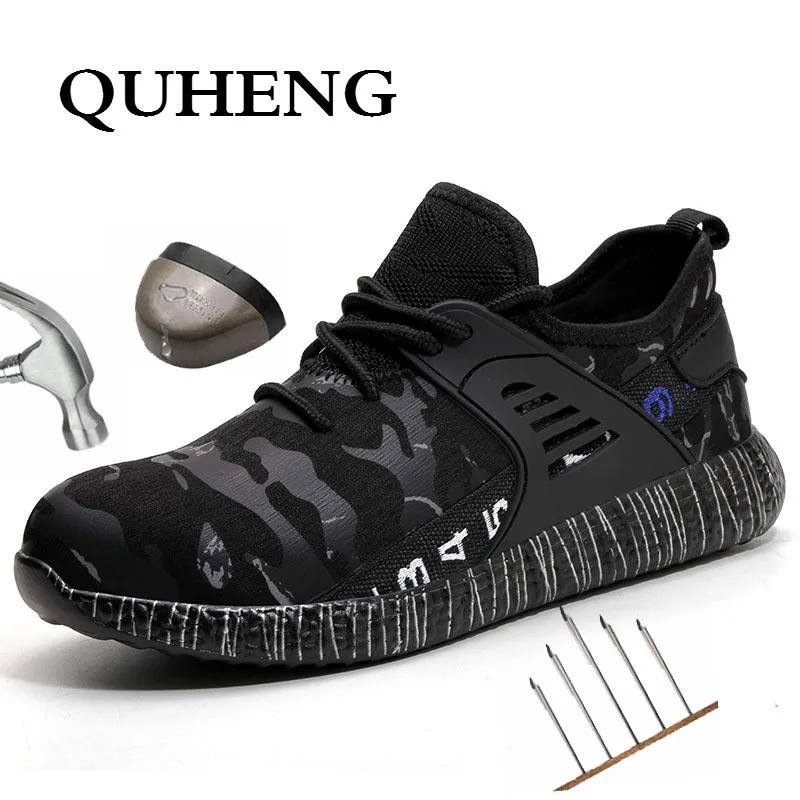 QUHENG Safety Work Shoes for Men Steel Toe Cap Anti-smashing Working Boots Casual Protective Puncture-Proof Big Size 48 Outdoor afbeelding