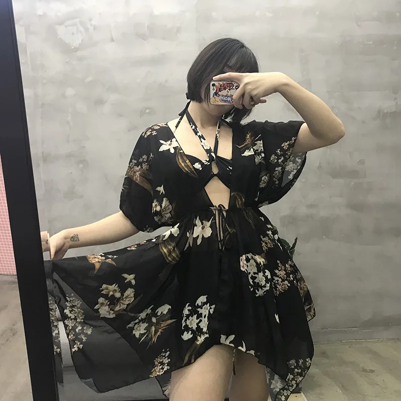

Large Size Bathing Suit Women's Underwire xing gan qun Bikini Three-piece Set Loose-Fit Belly Covering Fat Mm 200 Temperature qu