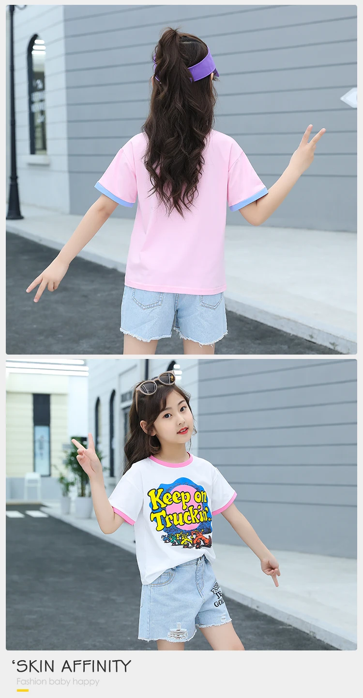 Bulk Children Clothes Casual Kids summer Girl Tops Clothing cartoon print Set wholesale boutique children clothing