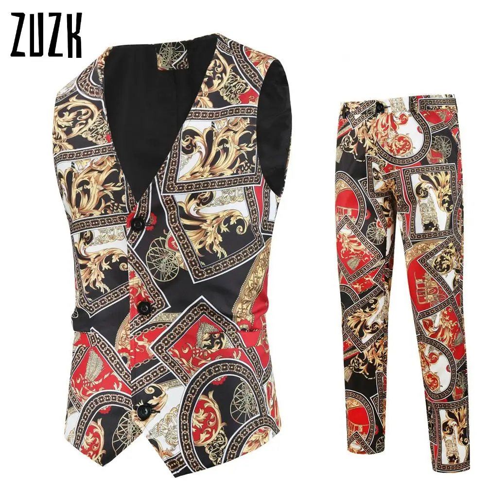 

Men's Suit Two-piece Printed ( Pants + Vest) High-end Fashion Luxury Business Casual Wedding Business Formal Party Classic Suit