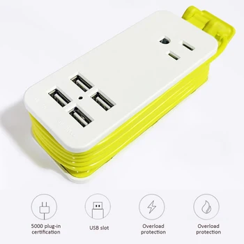 

2.3A US Plug Travel Power Strip 4 USB+1 Socket 1.5M Line Extension Socket Wall Multiple Socket Portable Overload Protection