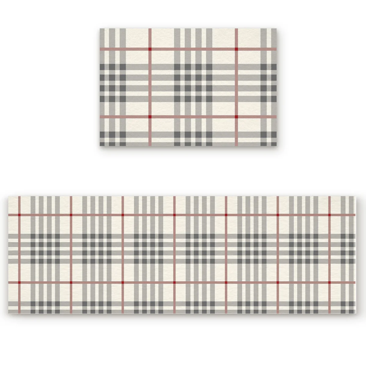 2 Piece Kitchen Mats Classic beige plaid pattern Geometry Doormats for Entrance Way Bathroom Living room Door Mats Home Decor