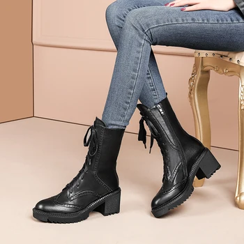 

Women Boots Square High Heel New High Quality Handmade Fashion Elegant Round Toe Classics Boots Women