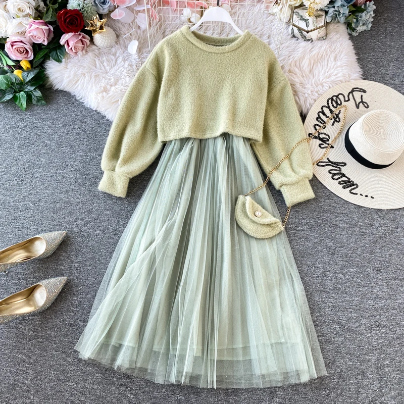 Модный комплект из двух предметов для женщин свитер с длинным рукавом и марлевые