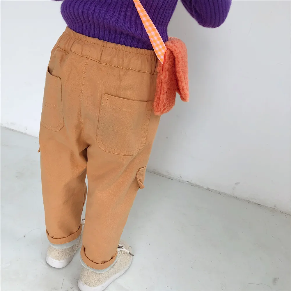 Зима для мальчиков и девочек яркие цвета из мягкого флиса, брюки-карго для детей Детские Модные брюки, подходящие для любого размера От 2 до 7 лет