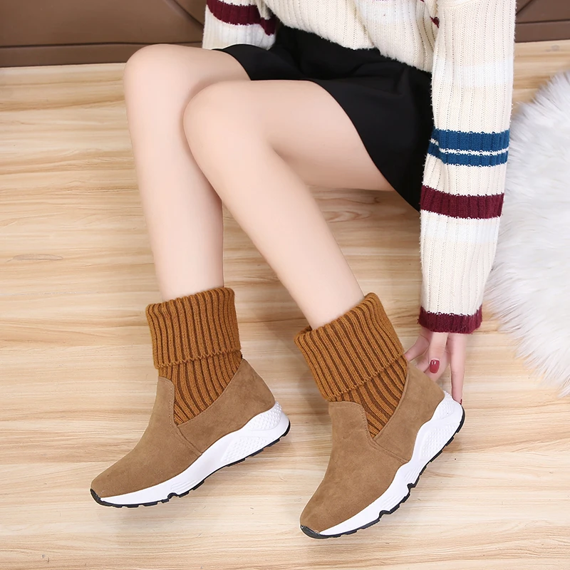 New Ladies Winter Knit Sneakers Women Shoes Designer Winter Sneakers Fur Warm Plush Sport Sock Boots Casual Shoes Female