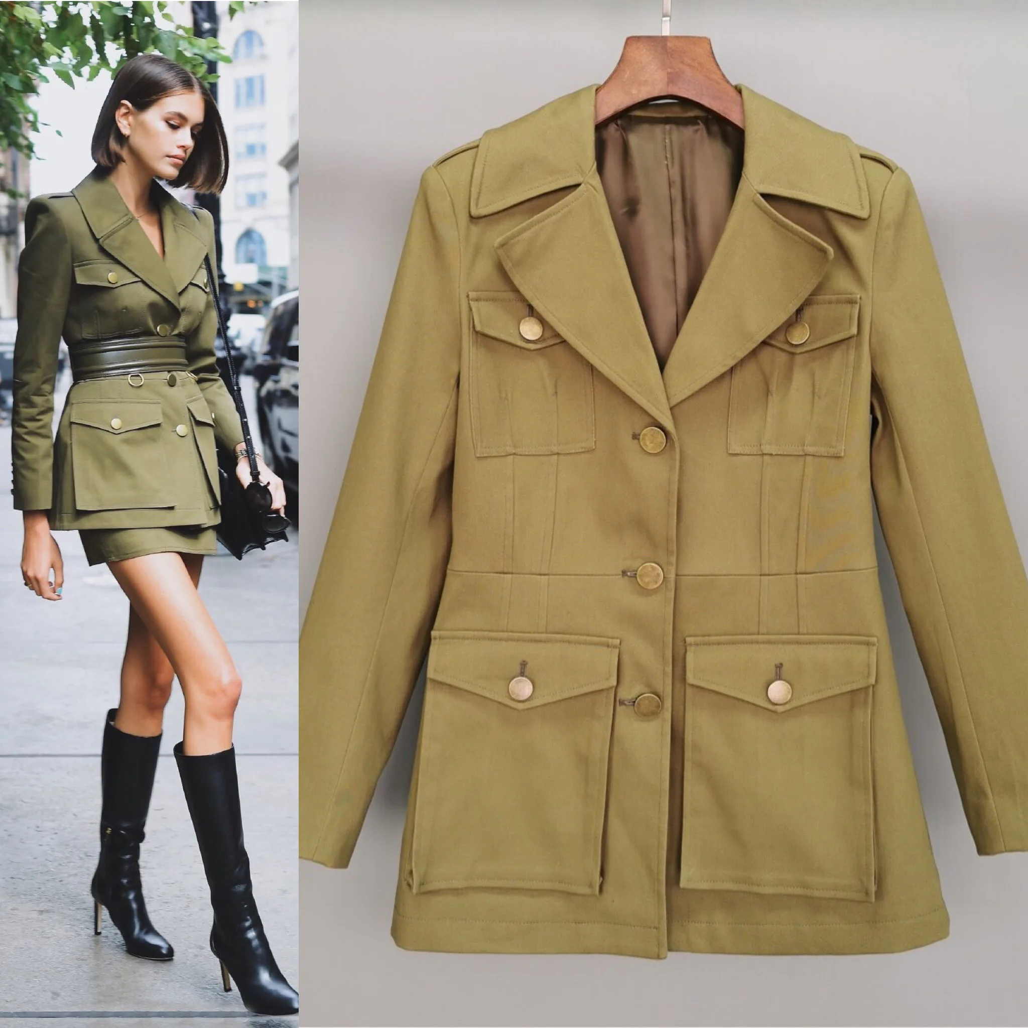 Новое поступление 2020 весенняя одежда для женщин элегантная армейская зеленая