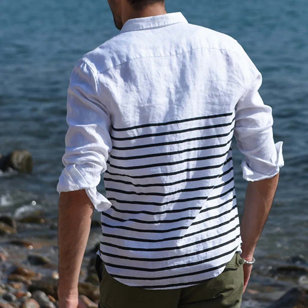 Рубашка мужская повседневная винтажная на пуговицах льняная однотонная с длинным рукавом Ретро Рубашки, Топы, блузки мужская рубашка приталенная с длинным рукавом