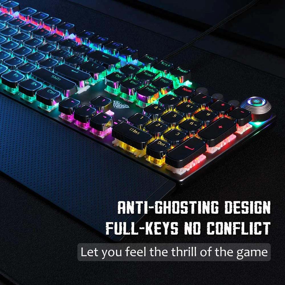 AULA Rotating Macro Backlit Mechanical Keyboard Blue/ Black/Red/Brown Switch 104 Keys LED Computer Gamer Gaming Keyboards