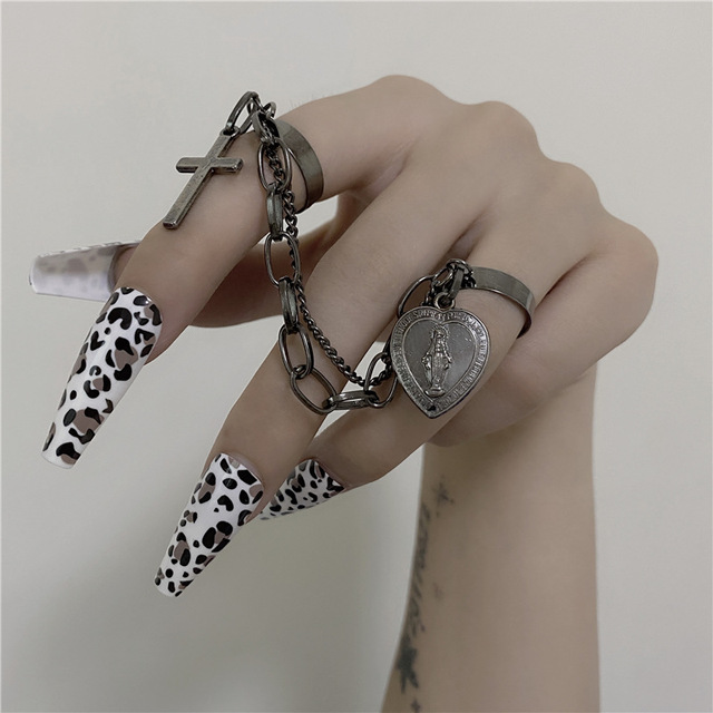 Butterfly Hip Hop Rings Multi-layer Adjustable Chain Two Open Finger Rings Alloy man Rotate Rings for Women Party Gift