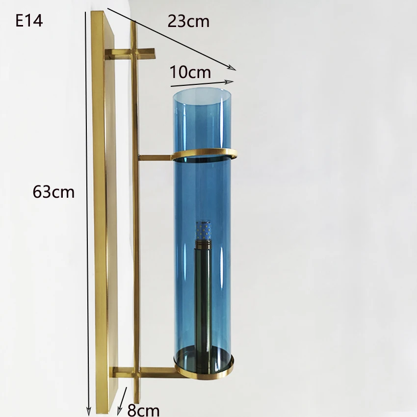 Современный светодиодный настенный светильник для помещений, синий стеклянный абажур, медное металлическое основание E14, настенный светильник, бра для спальни, прикроватный коридор, Декор