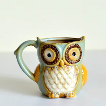 

Glaze Ceramic Owl Mugs Vintage Pottery Animal Mug Kitchen Tableware Handmade Decorative Coffee Tea Water Cups For Owl Lover Gift