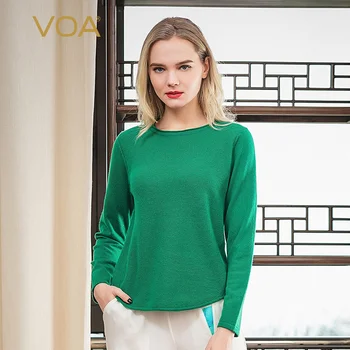 

VOA Pure Cashmere Rove Curling with round Neck Long Sleeve Small Mesh Thread Curved Hem Front Short Long Back Sweater RLB267