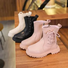 Bottes Martin à talons bas et perles pour filles, chaussures d'hiver à mi mollet pour enfants, nouvelle collection 2021, E09154 