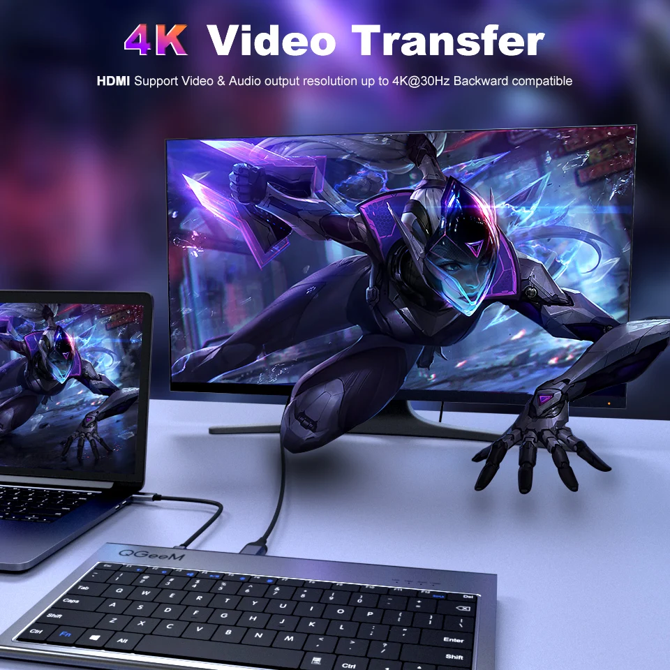 QGeeM USB C концентратор для Macbook Pro тройной Дисплей Тип до Dual Core 4K HDMI и DP Micro SD кард