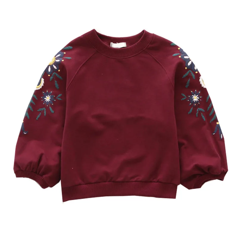 wine red Весенние топы для маленьких девочек; Одежда для девочек с длинными рукавами; Детские свитшоты с цветочным принтом; детская одежда для девочек; Топ; сезон осень-зима; От 1 до 6 лет - Цвет: wine red