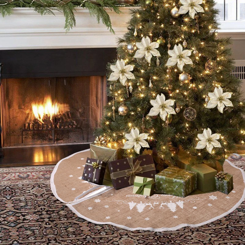 Vintage Burlap Christmas Tree Skirt Stands Xmas Ornament Decor 80/120cm for Home Shop Office Holiday Ornament