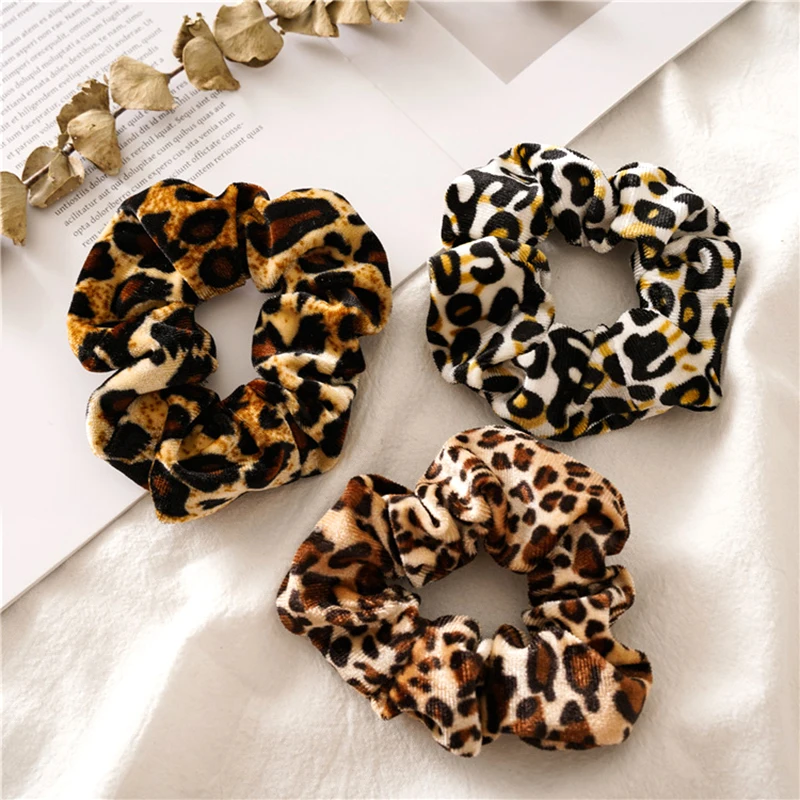 Leopard Velvet Scrunchies Hair Accessories For Women Girl Elastic Hair Ring Hair tie Ponytail - Image 3