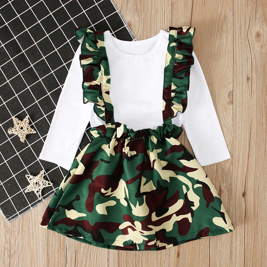 

Autumn New Toddler Girl Clothes Full Sleeve Newborn Baby Girls T-shirt +Camouflage Skirt Overalls Outfits Sets Infant Clothing