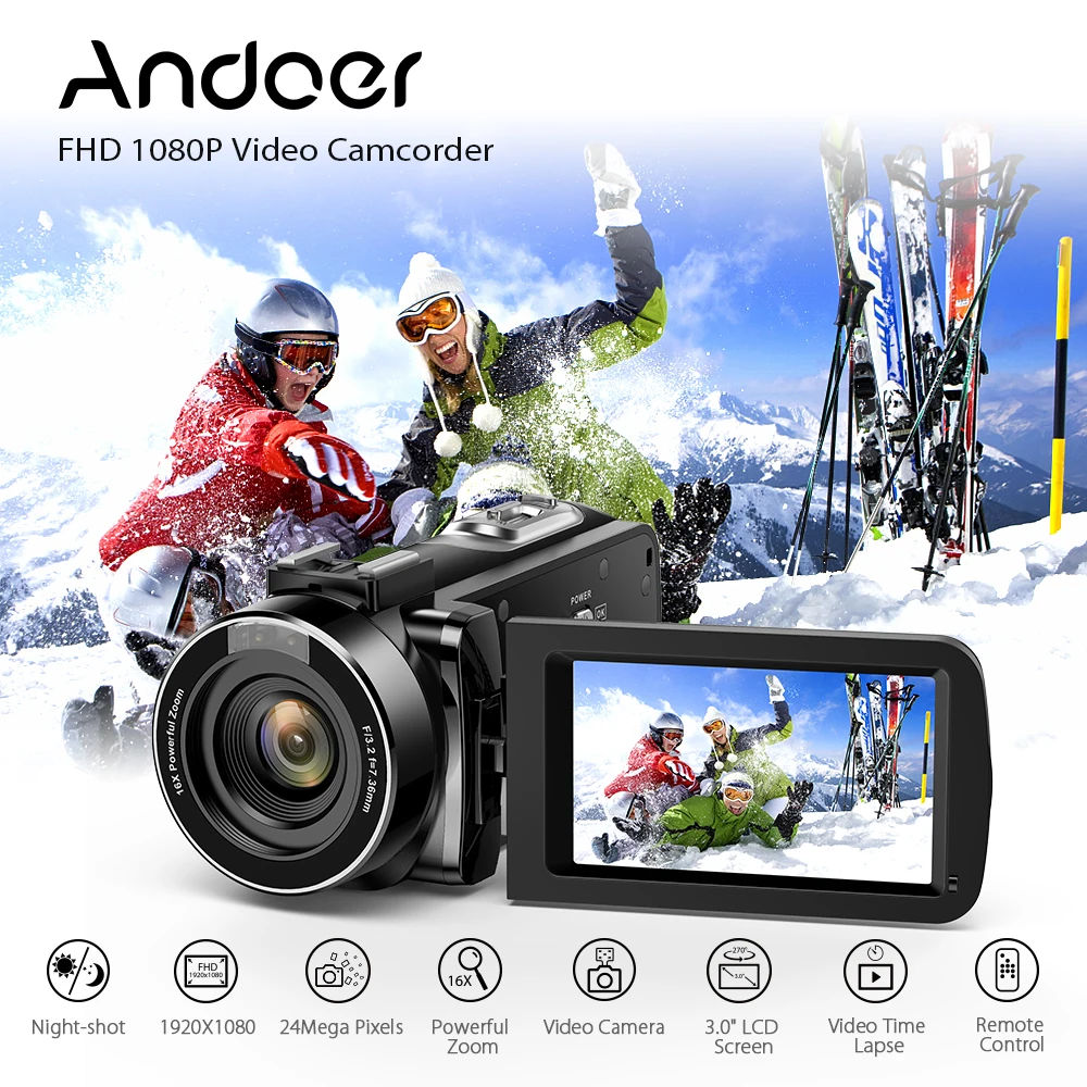 

Andoer Home Use Digital Video Camera Camcorder FHD 1080P Portable Infrared Night Vision 3.0" Rotating LCD Screen Video Camera