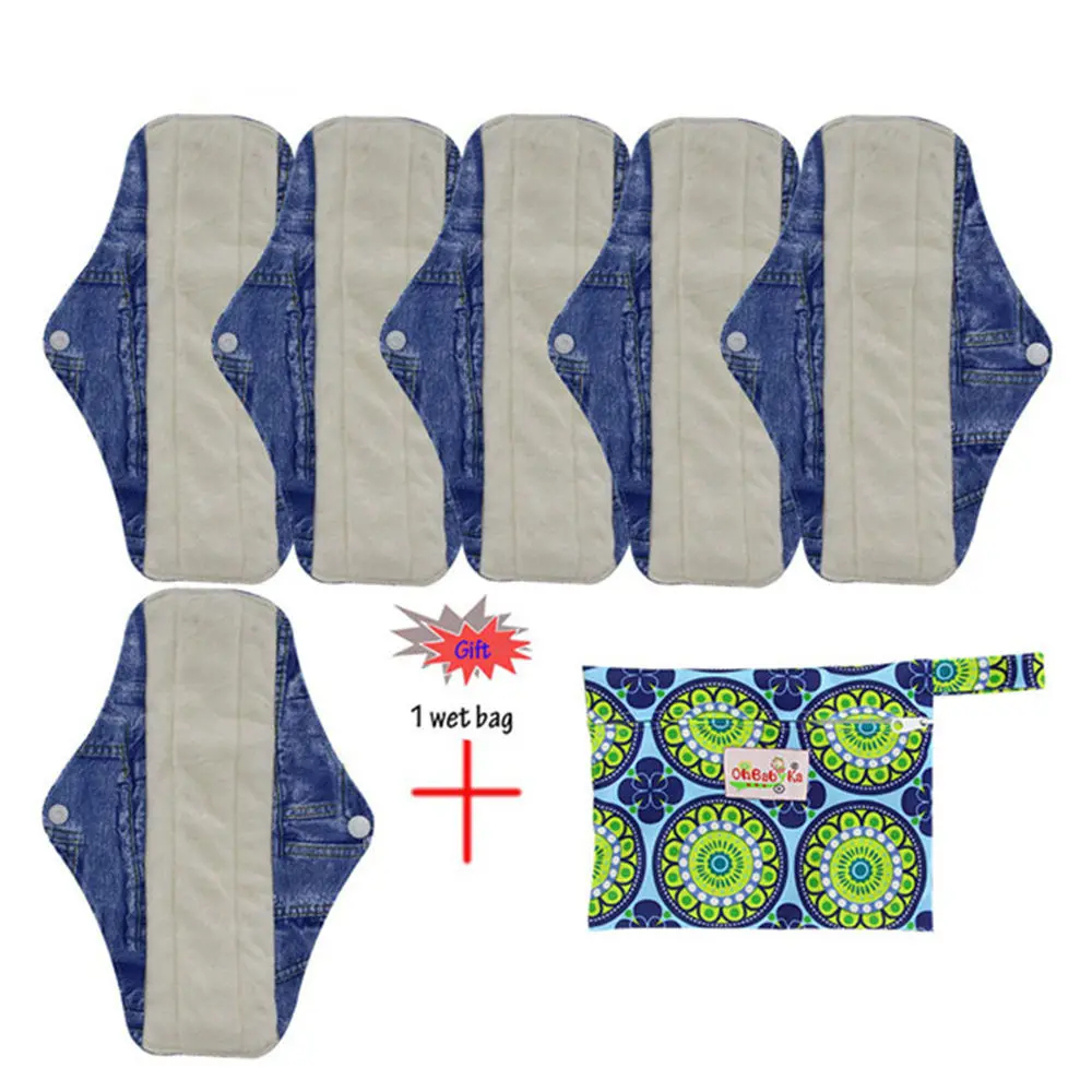 7 шт./компл. Женская тканевая менструальная прокладка гигиенические прокладки многоразового использования органический бамбук моющийся санитарный салфетки впитывающие прокладки