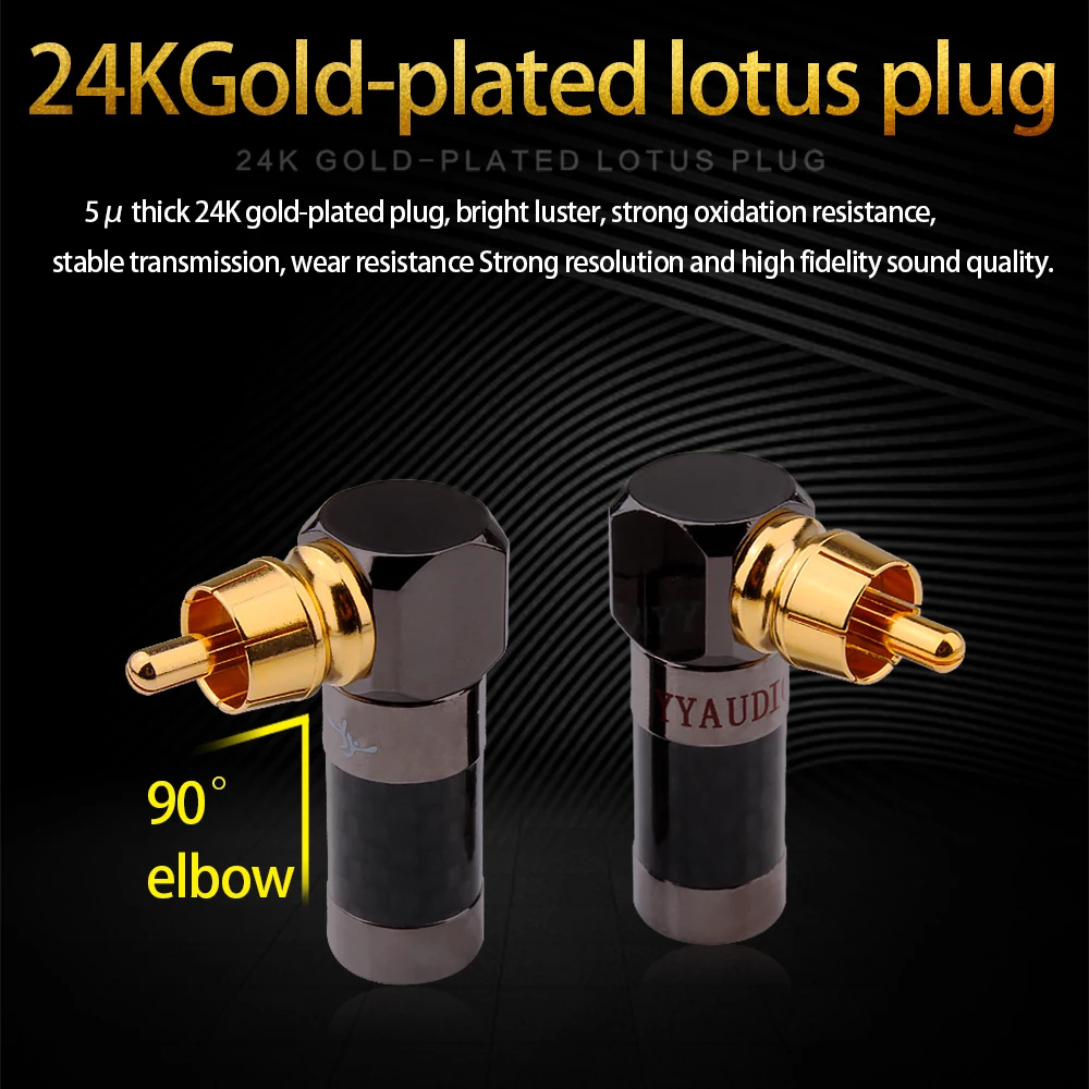 4PCS Audio Connector RCA Gold Plug Male 90 Degree Adaptor Audio Video Speaker Connector Soldering Adapter RCA Elbow Hifi Jack