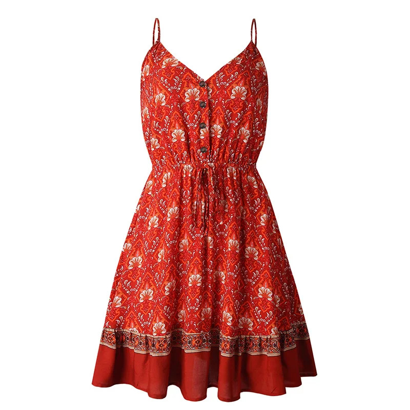 Print Flower Women Dress Sling Bohemian Beach Sexy Mini Dress Women Fashion Slim Summer Short Female Party Dresses 2020 DR1978 (2)