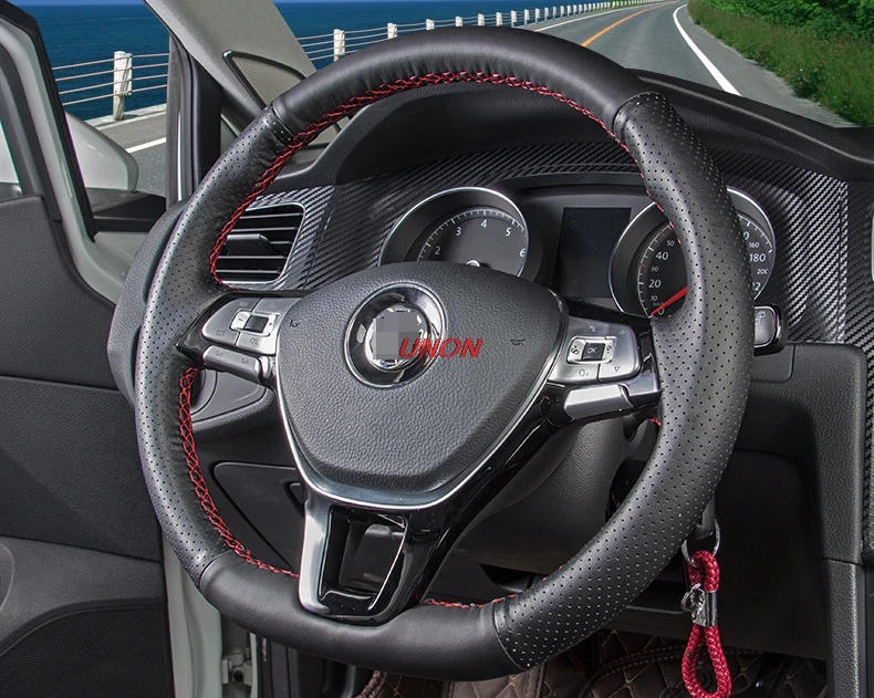 Кожаный чехол рулевого колеса автомобиля подходит для GOLF 7 Авто колеса Чехлы для интерьера аксессуары