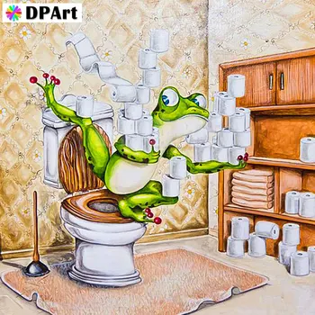 

Daimond Painting Full Square/Round Drill Cartoon Frog Toilet 3D Diamond Rhinestone Embroidery Painting Cross Stitch Picture M701
