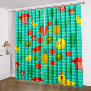 

2 Panels Strawberry/Banana/Watermelon Window Curtains Cartoon Fruits Window Treatments 3D Print Window Drapes Colorful Curtain