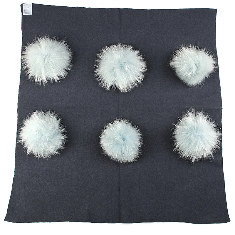 dark gray light blue Geebro теплое кашемировое Пеленальное Одеяло для новорожденных и детей постарше одеяло для сна для путешествий постельные пеленки с 6 помпоном из натурального меха енота - Цвет: dark gray light blue
