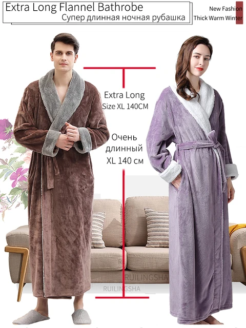 TOPCHANCES Men Women Couple Warm Flannel Shawl Long Bathrobe Lengthen  Thicken Hooded Homewear Sleepwear Kimono Robe Coat , Autumn and Winter 