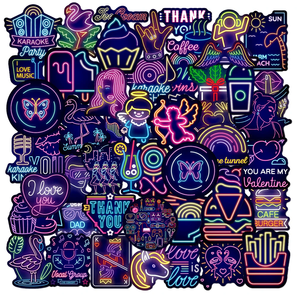 

10/30/50PCS Neon Light Sticker Gifts Toys for Children Anime Animal Cute Cool Decals Stickers To Laptop Phone Guitar Bike Car