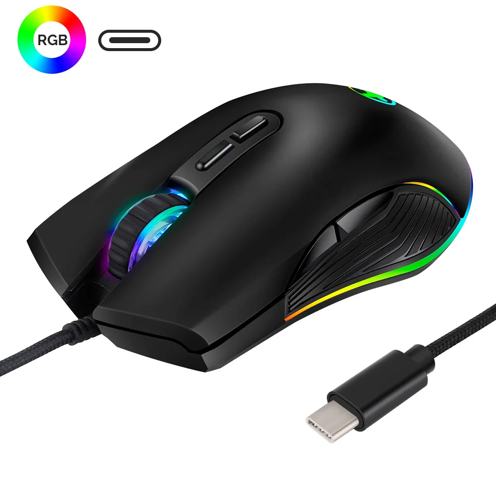 USB C игровая мышь с 4 Режимы фоновой подсветки до 3200 dpi RGB Проводная портом type-C для