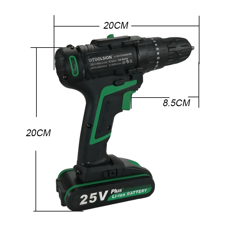 25V 1500Mah Impact Drill Electric Drill Eletric Tools Drill Hammer Electric Screwdriver 18+3 Torque Dc Lithium Battery+Drill Bits