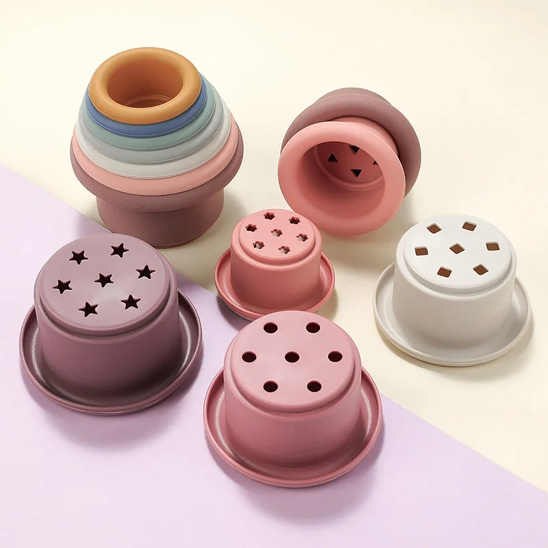 Silicone Building Block Baby Silicone Teether BPA Free Stacking Cups Hourglass Toys Plastic Stacked Cups Baby Educational Toys baby teething items at 4 months	