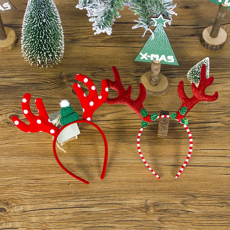 Рождественская повязка на голову красного и золотого цвета с рогами и белыми перьями на год, повязка на голову для детей, повязка на голову, рождественский подарок