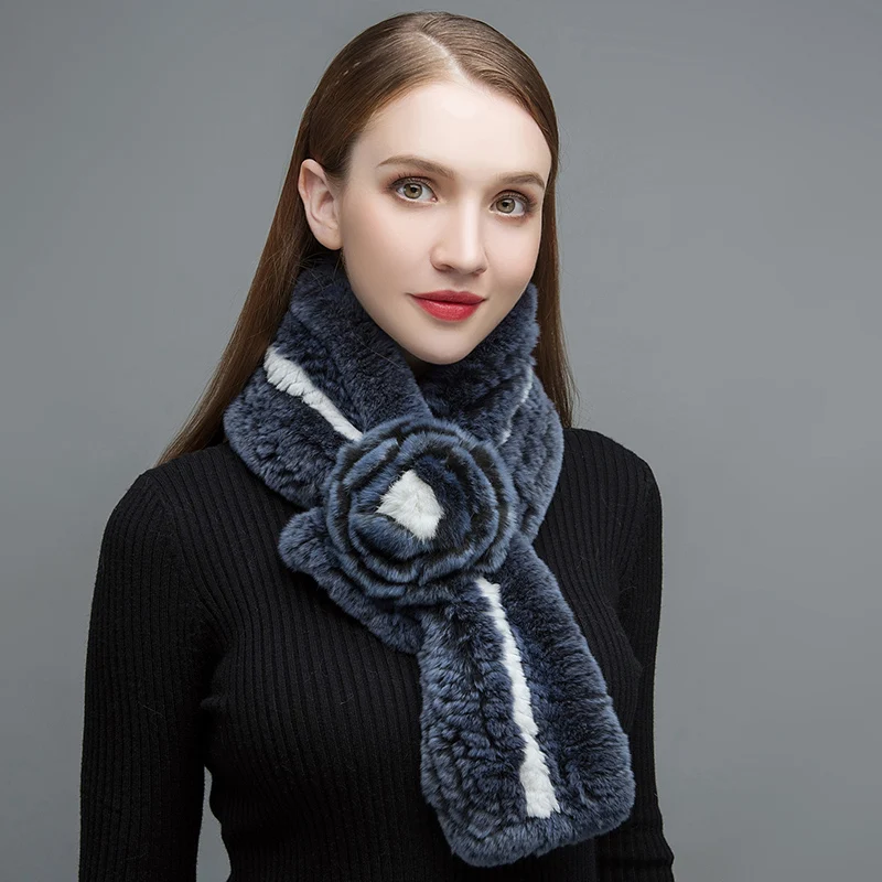 

NH Women Real Fur Scarf High Quality Natural Rex Rabbit Fur Scarves Thick Warm in Winter Fashion Big Floral New Arrival WJW018