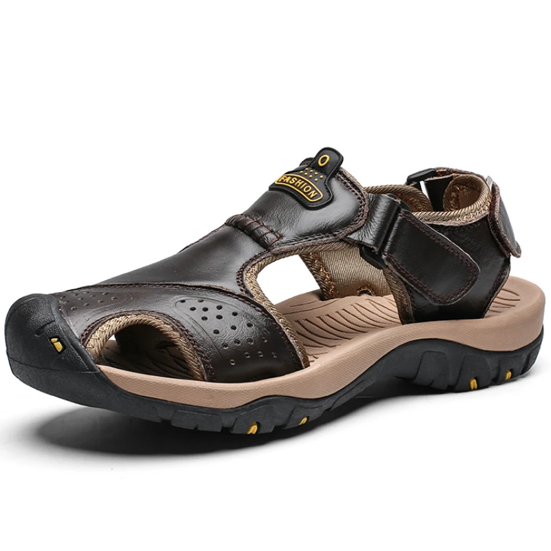 Classic Summer Men Sandals Genuine Leather Male Outdoor Beach Slippers Roman Design Comfortable Breathable Mens Beach Sandals