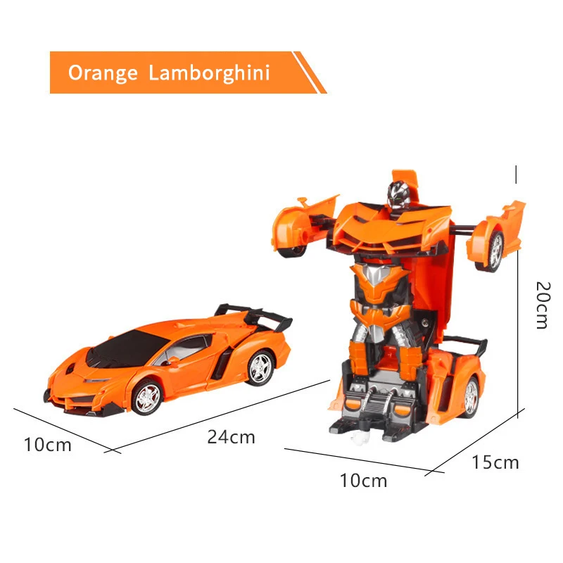 RC 2,4 ГГц Трансформационные роботы спортивные модели столкновения деформации классический автомобиль роботы игрушки детские подарки - Цвет: Orange-Lamborghini