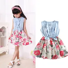 Милое детское платье для девочек ковбойские полуплатья с принтом летнее платье без рукавов с бантом